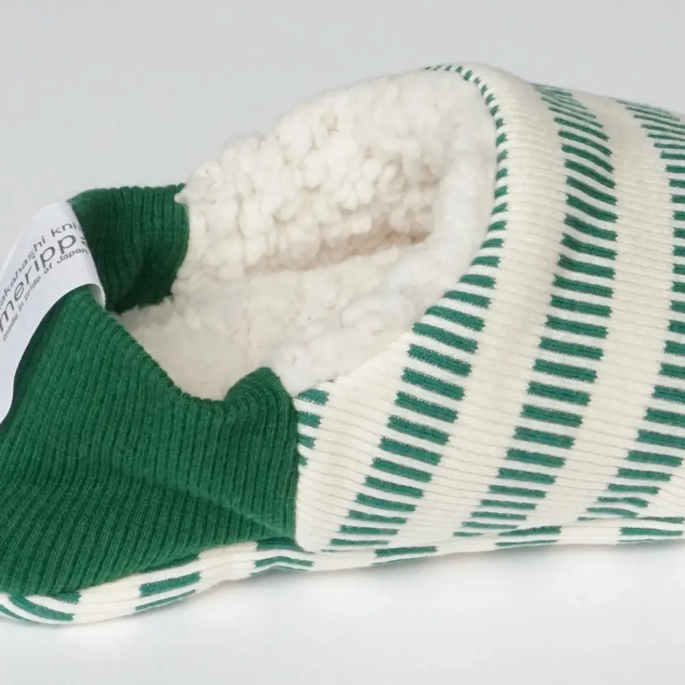 Socks - JAPAN MADE Reversible room shoes / Domino stripes × Sheep Boa - MERIPPA
