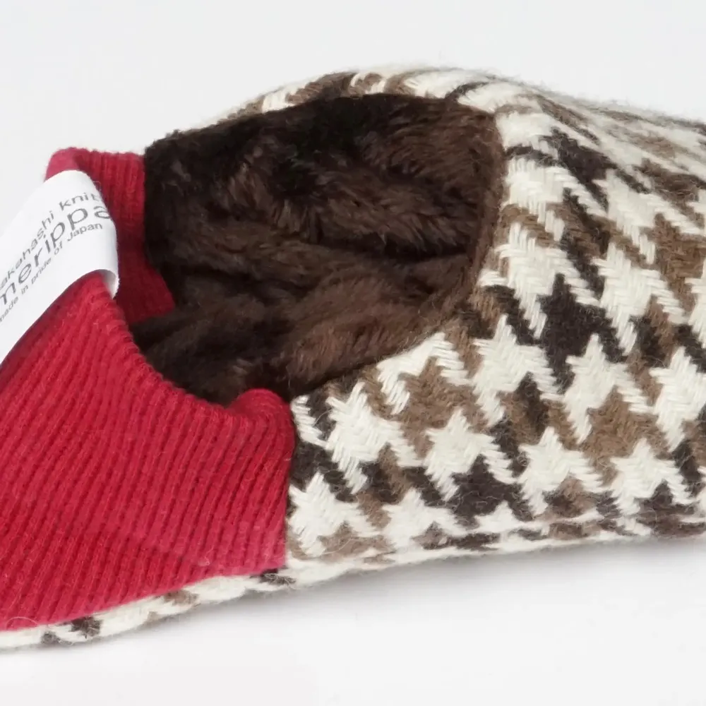 Chaussettes - JAPAN MADE Reversible room shoes / Houndstooth × Micro Boa - MERIPPA