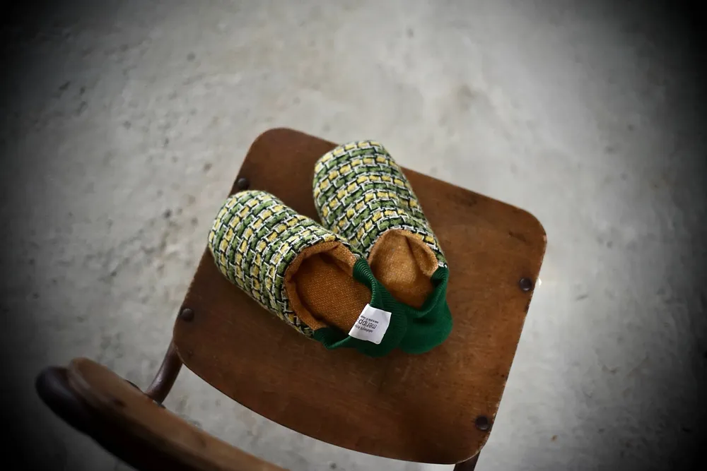 Chaussettes - JAPAN MADE Reversible room shoes / Broken stripes × Nep wool - MERIPPA