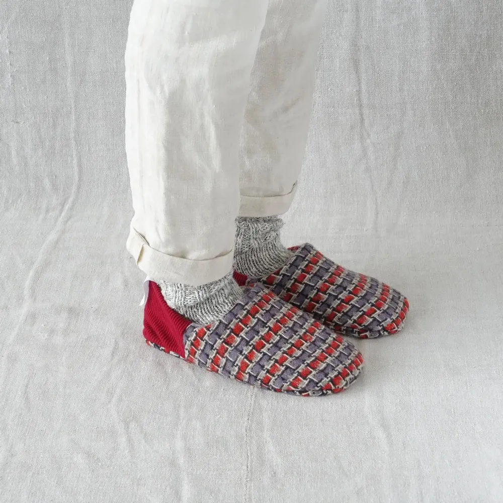 Chaussettes - JAPAN MADE Reversible room shoes / Broken stripes × Nep wool - MERIPPA