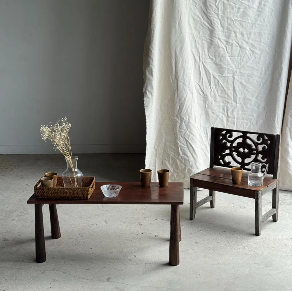 Benches - Mini bench with carved back with rosette and scroll pattern H59 L51 - OFFICE OBJETS