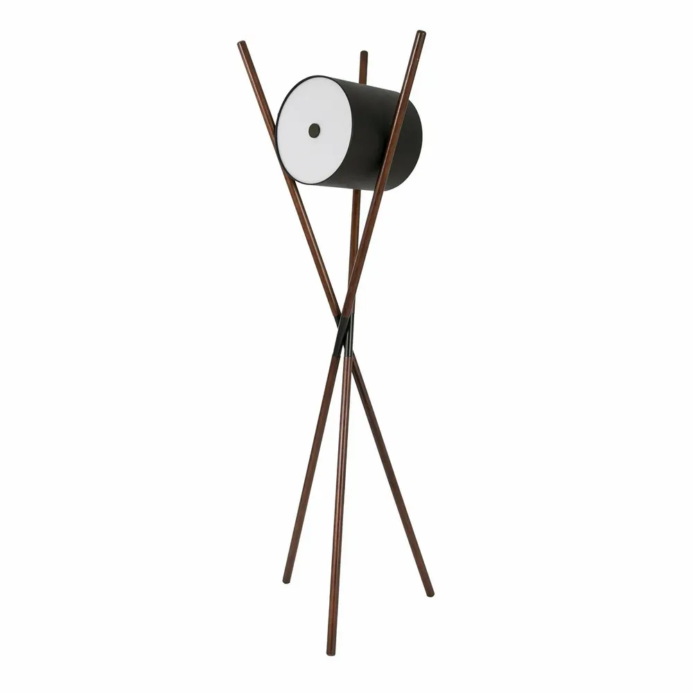 Lampadaires - Lampadaire en bois tapissé en similicuir noir et noyer foncé - ANGEL CERDÁ