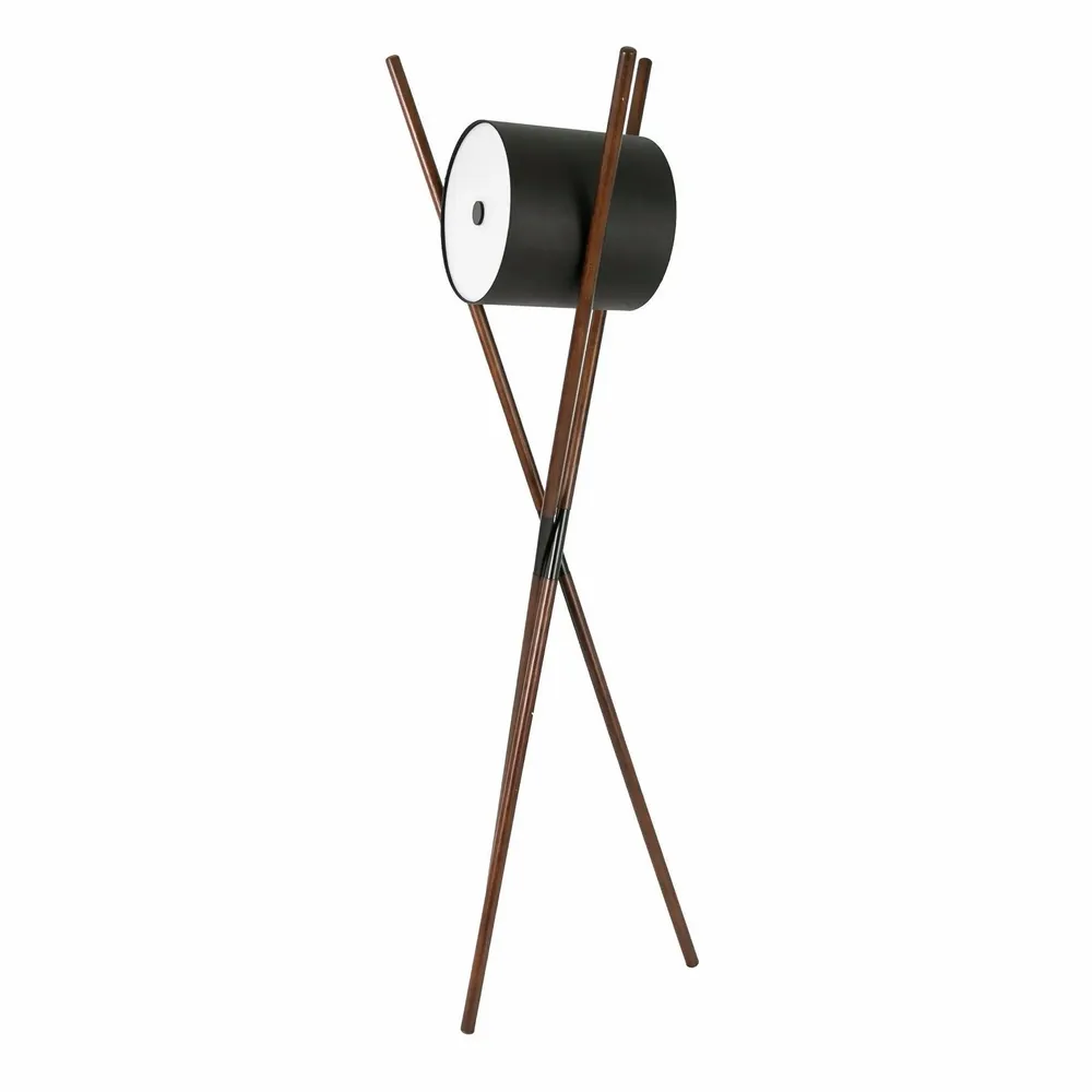 Lampadaires - Lampadaire en bois tapissé en similicuir noir et noyer foncé - ANGEL CERDÁ