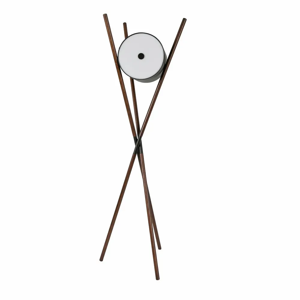 Lampadaires - Lampadaire en bois tapissé en similicuir noir et noyer foncé - ANGEL CERDÁ