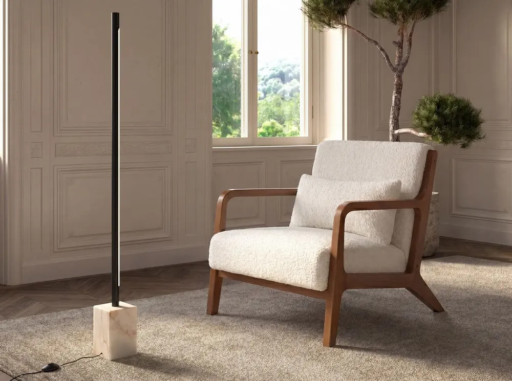 Lampadaires - Lampadaire en acier noir avec base en marbre céramique - ANGEL CERDÁ