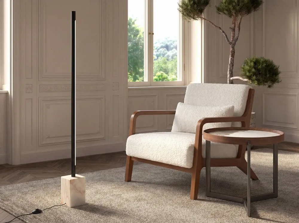 Lampadaires - Lampadaire en acier noir avec base en marbre céramique - ANGEL CERDÁ