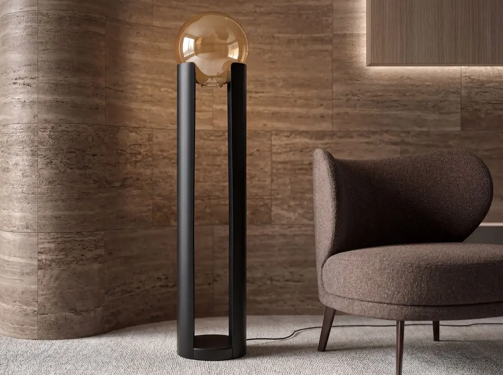 Lampadaires - Lampadaire en verre fumé ambré et acier noir - ANGEL CERDÁ