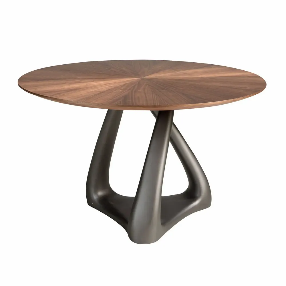 Dining Tables - Round dining table in walnut, dark grey fiberglass and metal - ANGEL CERDÁ