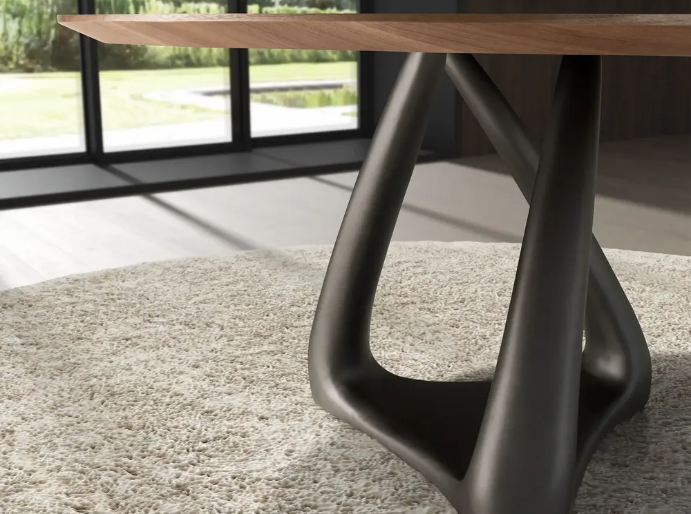 Dining Tables - Round dining table in walnut, dark grey fiberglass and metal - ANGEL CERDÁ