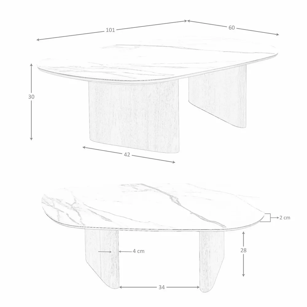 Tables basses - Table basse de forme organique en marbre céramique et noyer - ANGEL CERDÁ