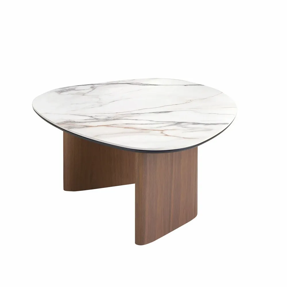 Tables basses - Table basse de forme organique en marbre céramique et noyer - ANGEL CERDÁ
