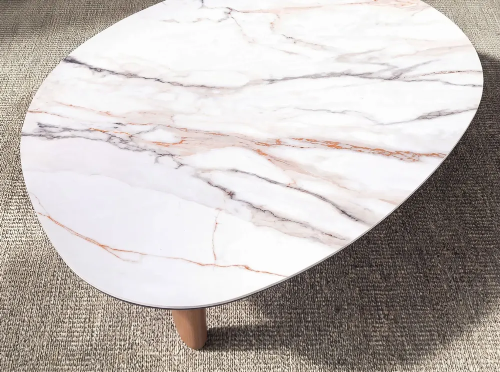 Coffee tables - Organic-Shaped Porcelain Marble and Walnut Coffee Table - ANGEL CERDÁ
