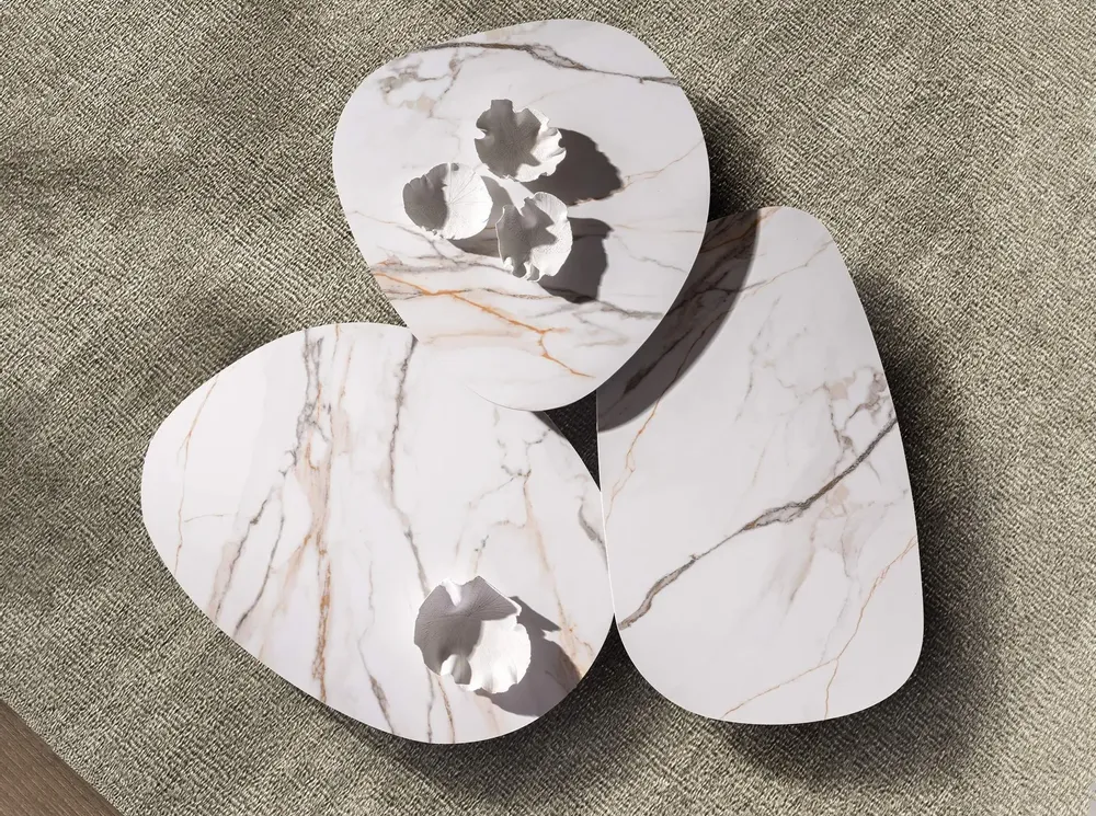 Coffee tables - Organic-Shaped Porcelain Marble and Walnut Coffee Table - ANGEL CERDÁ