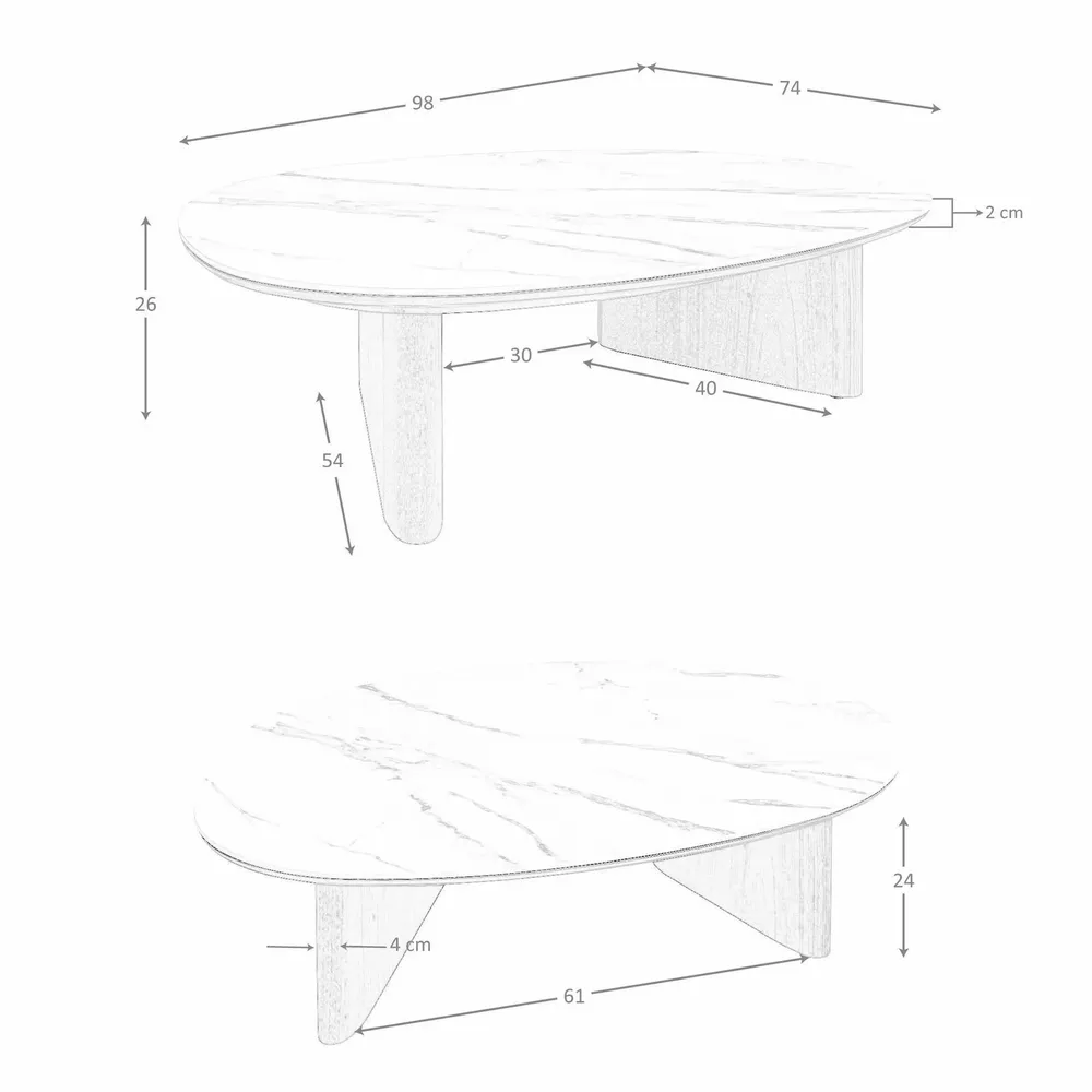 Coffee tables - Organic-Shaped Porcelain Marble and Walnut Coffee Table - ANGEL CERDÁ