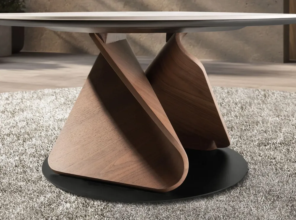 Tables basses - Table basse ronde en marbre céramique, noyer et acier noir - ANGEL CERDÁ