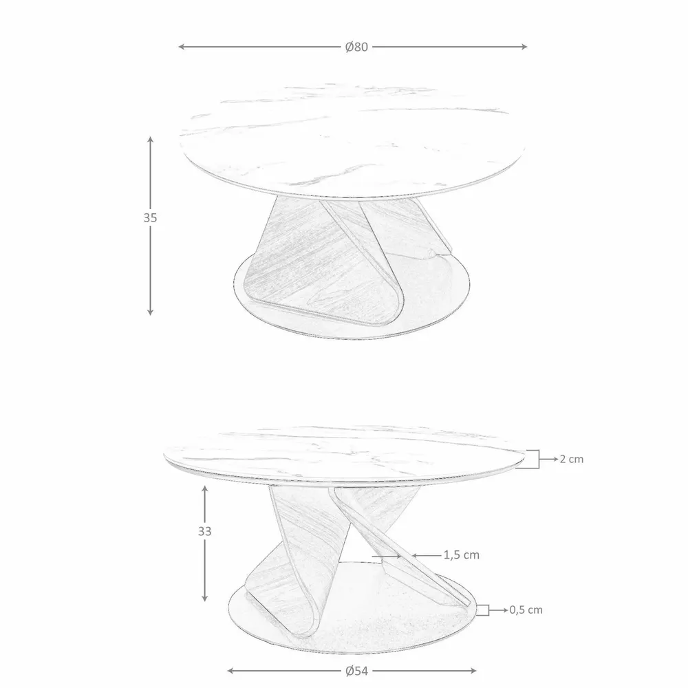 Tables basses - Table basse ronde en marbre céramique, noyer et acier noir - ANGEL CERDÁ