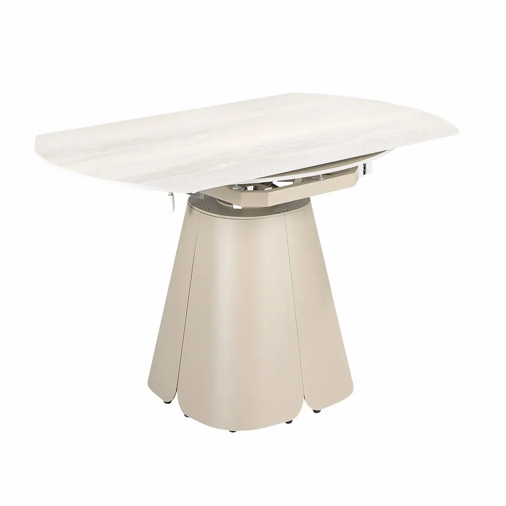 Tables Salle à Manger - Table de salle à manger ronde extensible en marbre céramique et acier couleur sable - ANGEL CERDÁ