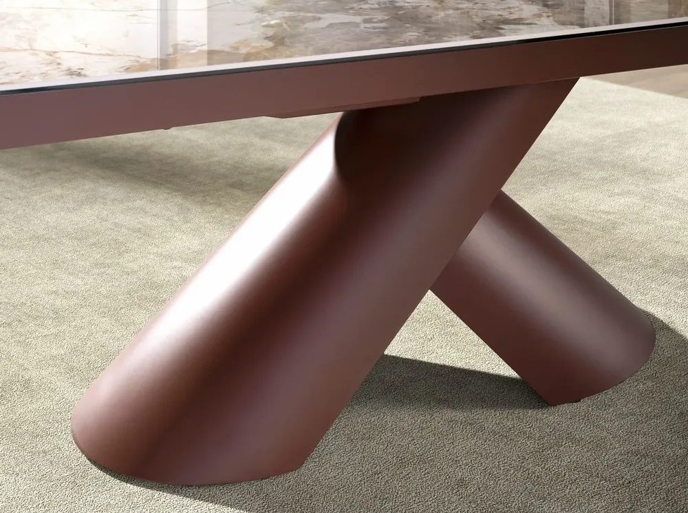 Dining Tables - Extendable barrel oval dining table in porcelain marble and copper-brown steel - ANGEL CERDÁ