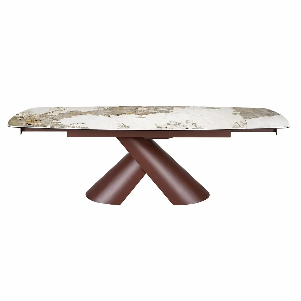 Dining Tables - Extendable barrel oval dining table in porcelain marble and copper-brown steel - ANGEL CERDÁ