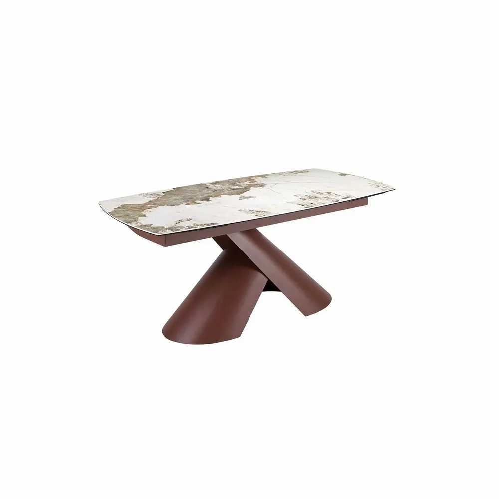 Dining Tables - Extendable barrel oval dining table in porcelain marble and copper-brown steel - ANGEL CERDÁ