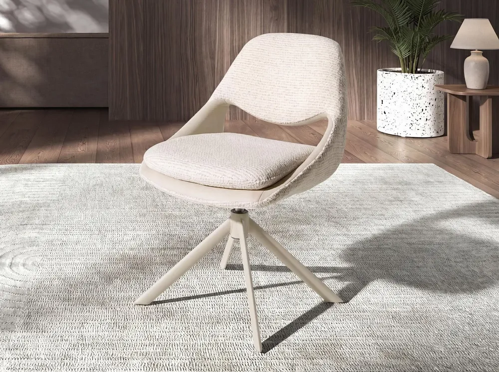 Chairs - Swivel chair in off-white and cream fabric - ANGEL CERDÁ