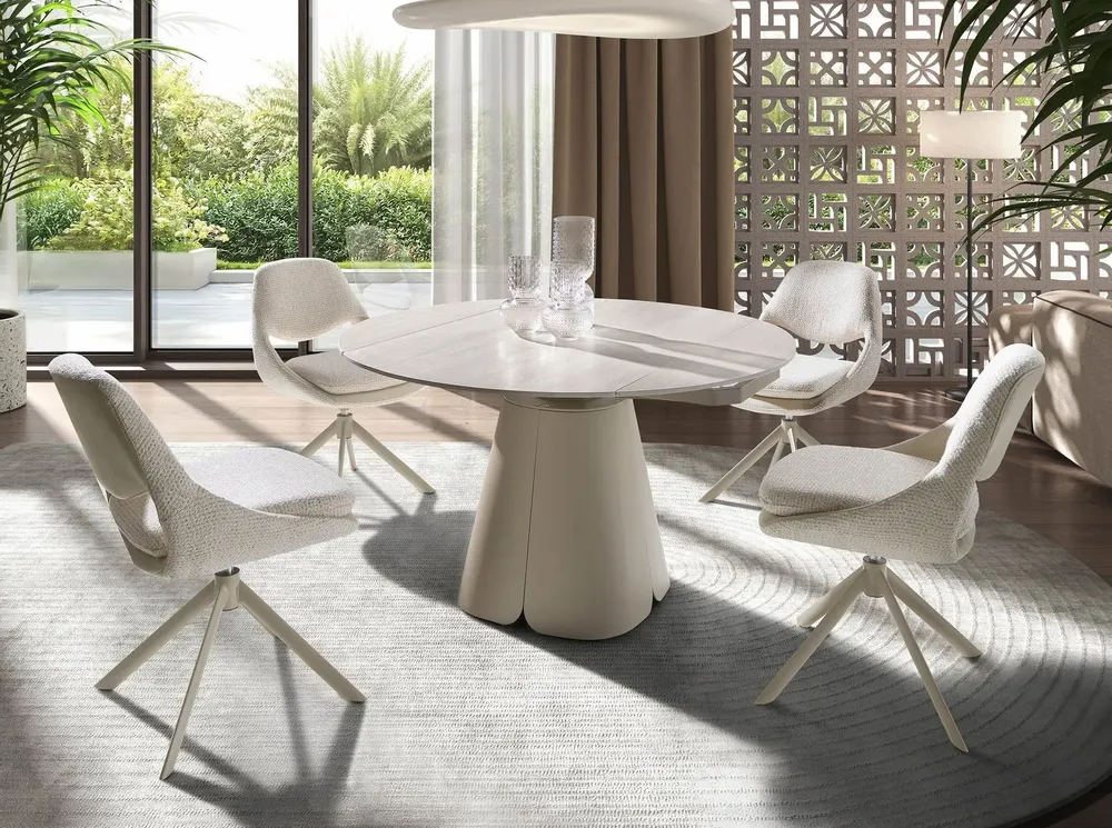 Chairs - Swivel chair in off-white and cream fabric - ANGEL CERDÁ