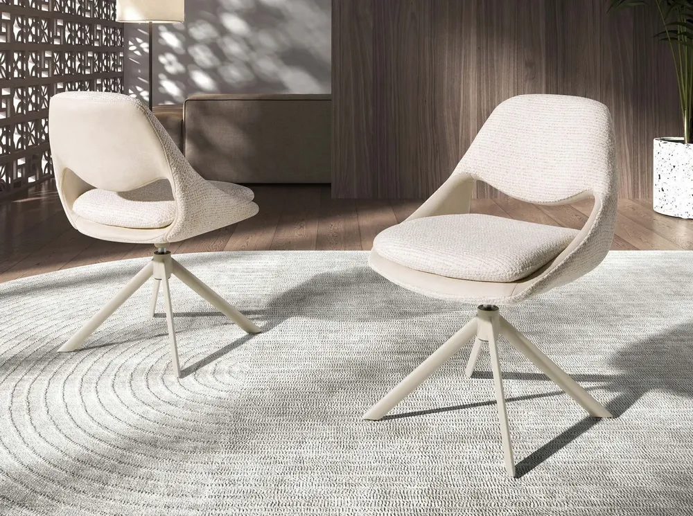 Chairs - Swivel chair in off-white and cream fabric - ANGEL CERDÁ