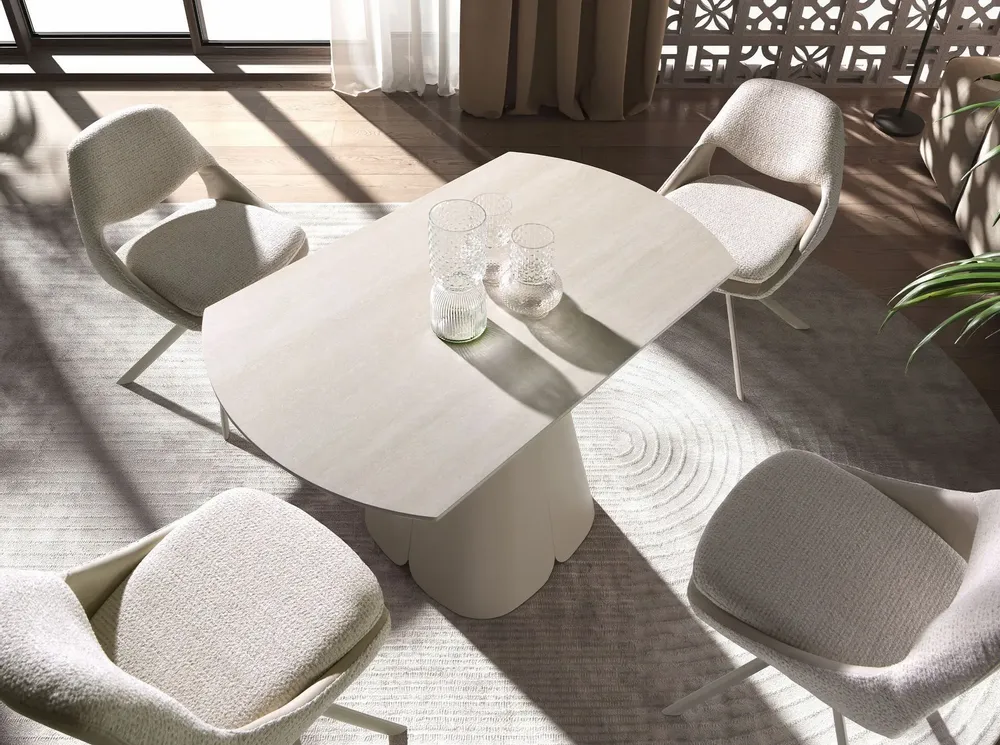 Chairs - Swivel chair in off-white and cream fabric - ANGEL CERDÁ