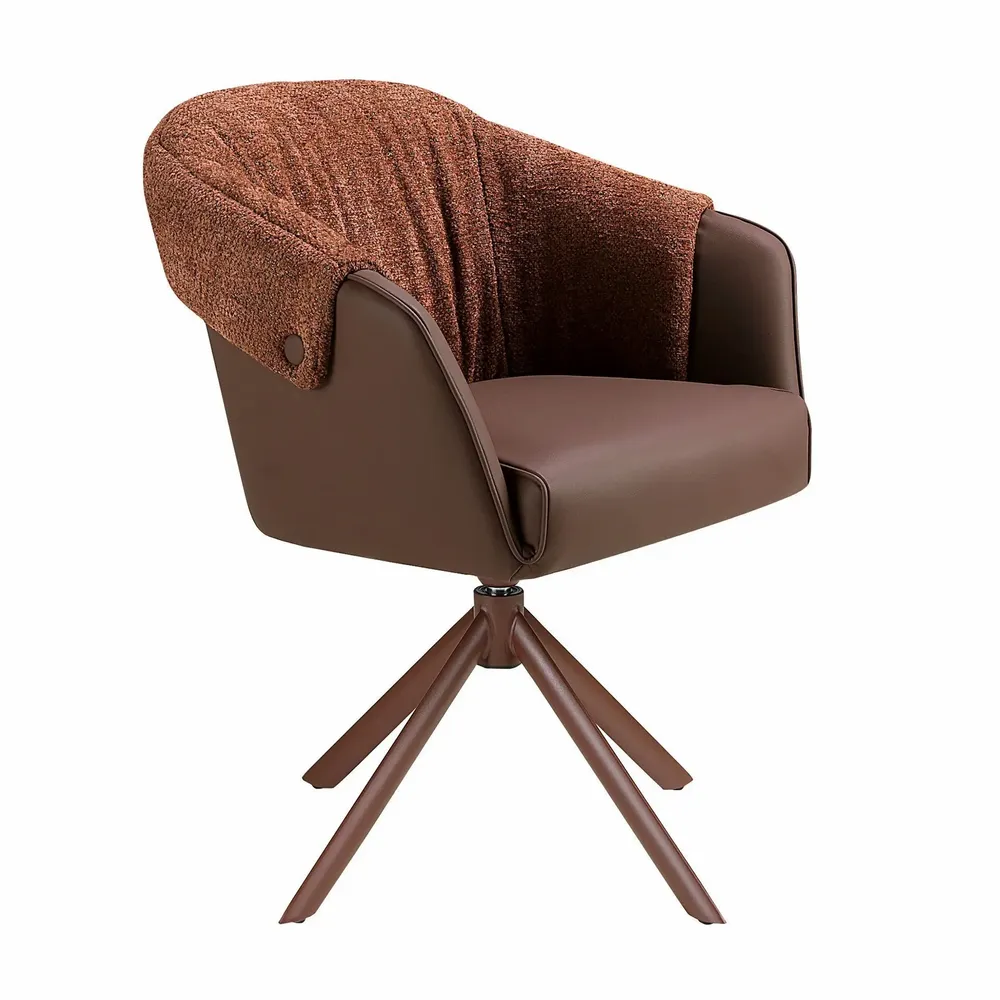 Chaises - Chaise pivotante en similicuir marron cuivré et tissu marron chiné - ANGEL CERDÁ