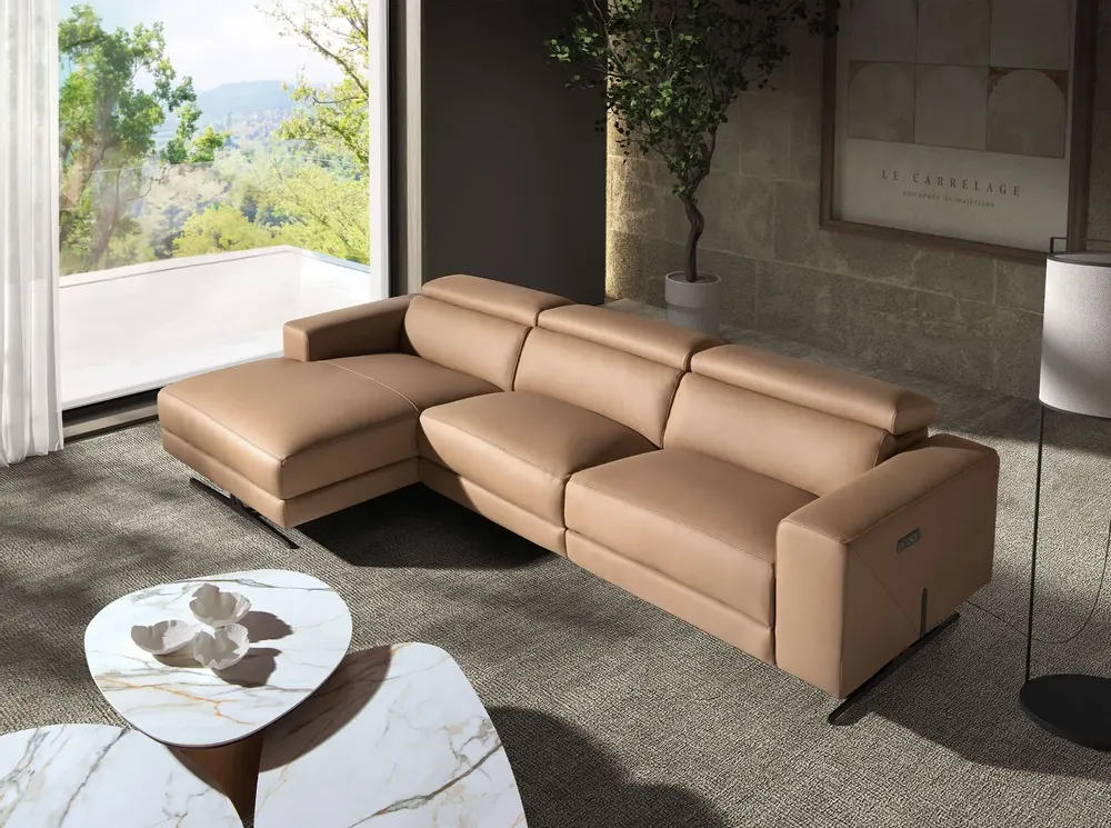 Armchairs - Left-hand brown leather chaise longue recliner sofa - ANGEL CERDÁ