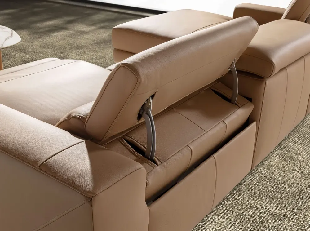 Armchairs - Left-hand brown leather chaise longue recliner sofa - ANGEL CERDÁ