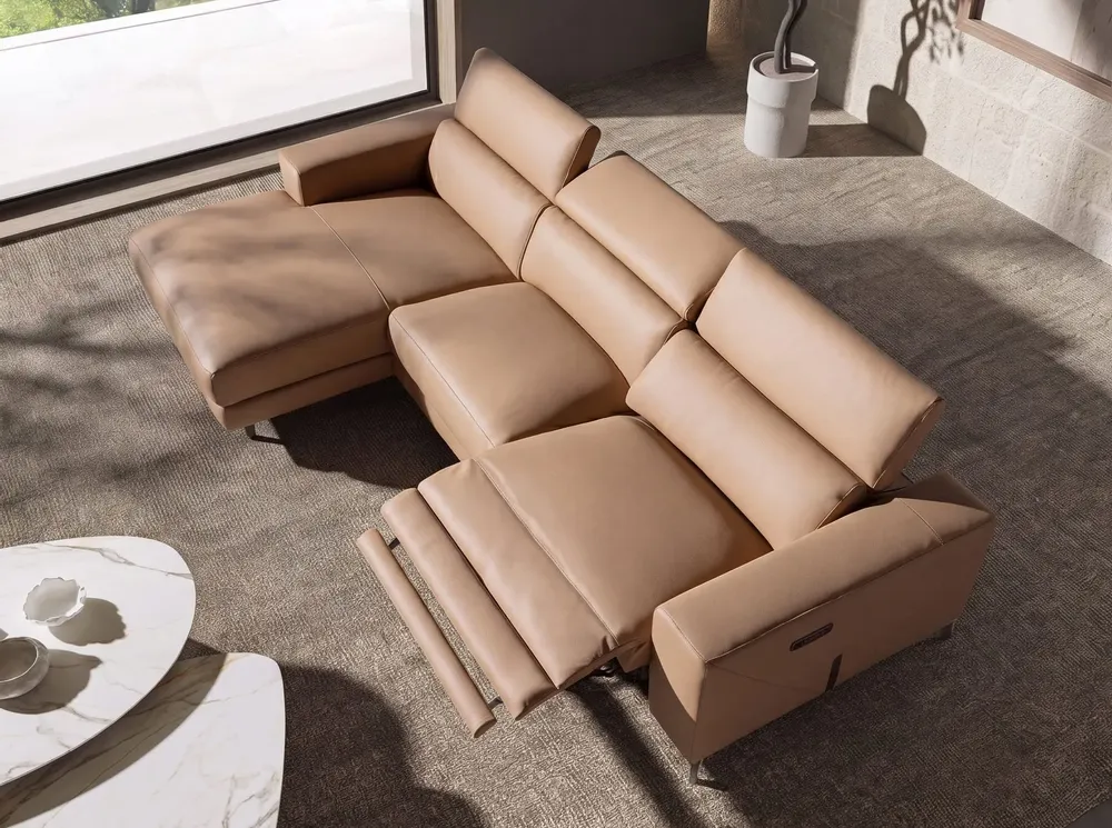 Armchairs - Left-hand brown leather chaise longue recliner sofa - ANGEL CERDÁ