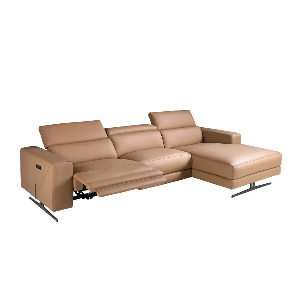 Canapés - Canapé chaise longue relax droite en cuir marron - ANGEL CERDÁ