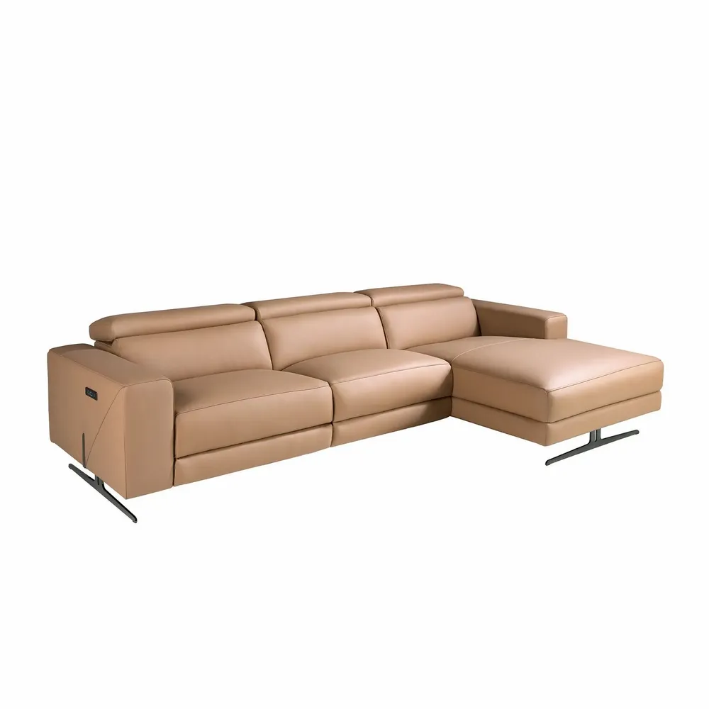 Canapés - Canapé chaise longue relax droite en cuir marron - ANGEL CERDÁ