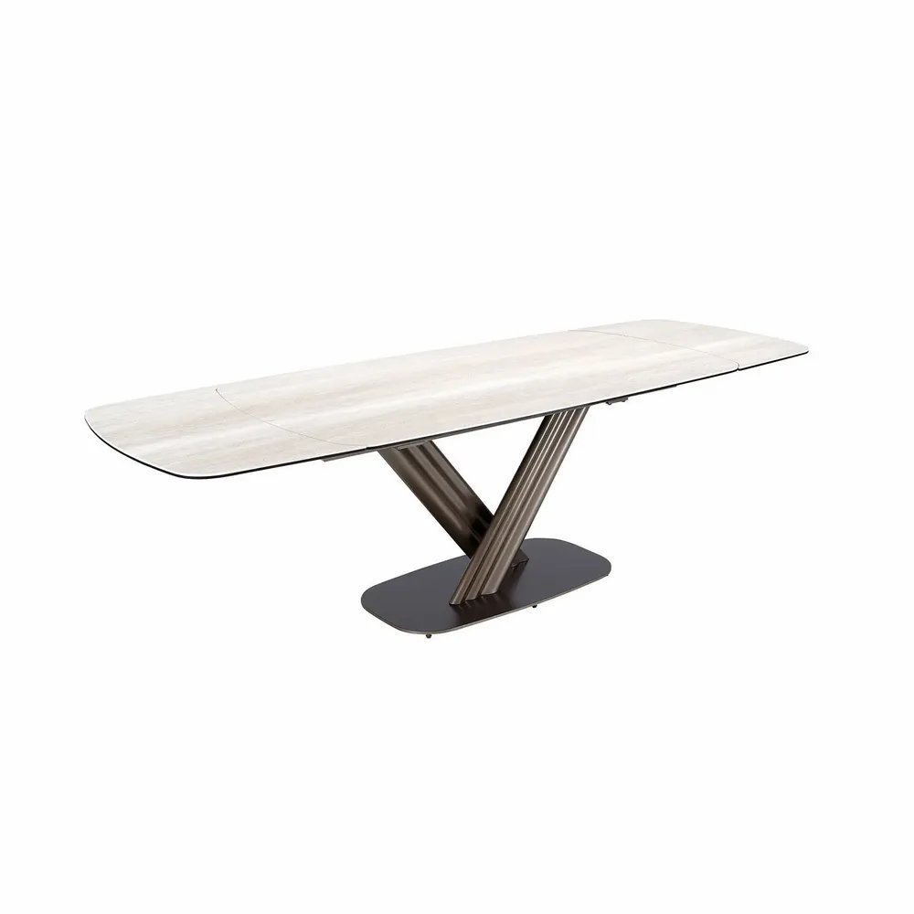 Tables Salle à Manger - Table de salle à manger extensible ovale tonneau en marbre céramique et acier marron foncé métallisé - ANGEL CERDÁ