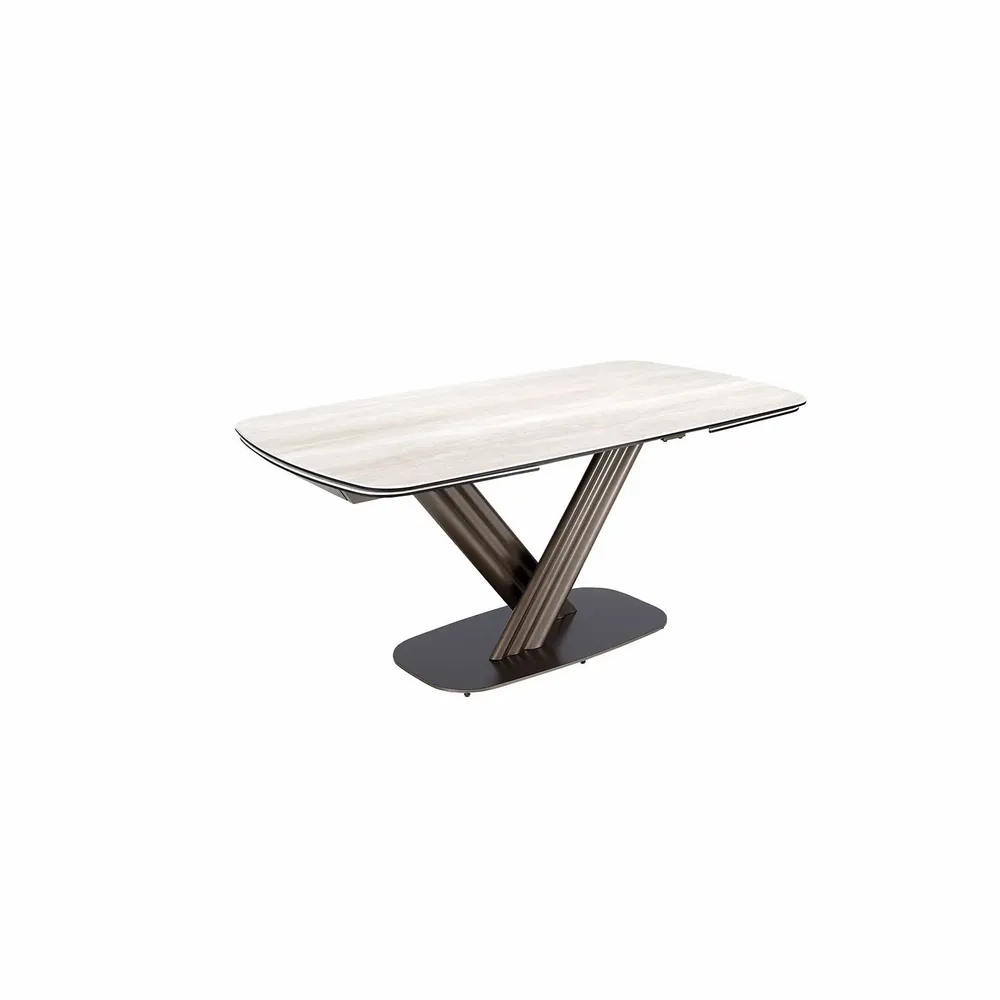 Tables Salle à Manger - Table de salle à manger extensible ovale tonneau en marbre céramique et acier marron foncé métallisé - ANGEL CERDÁ