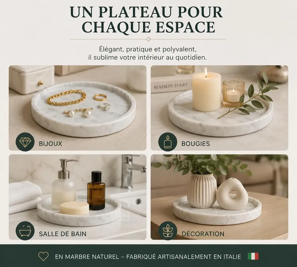 Decorative objects - Carrara Marble Plate – Decorative Tray in Natural Stone - KALU CREATIONS