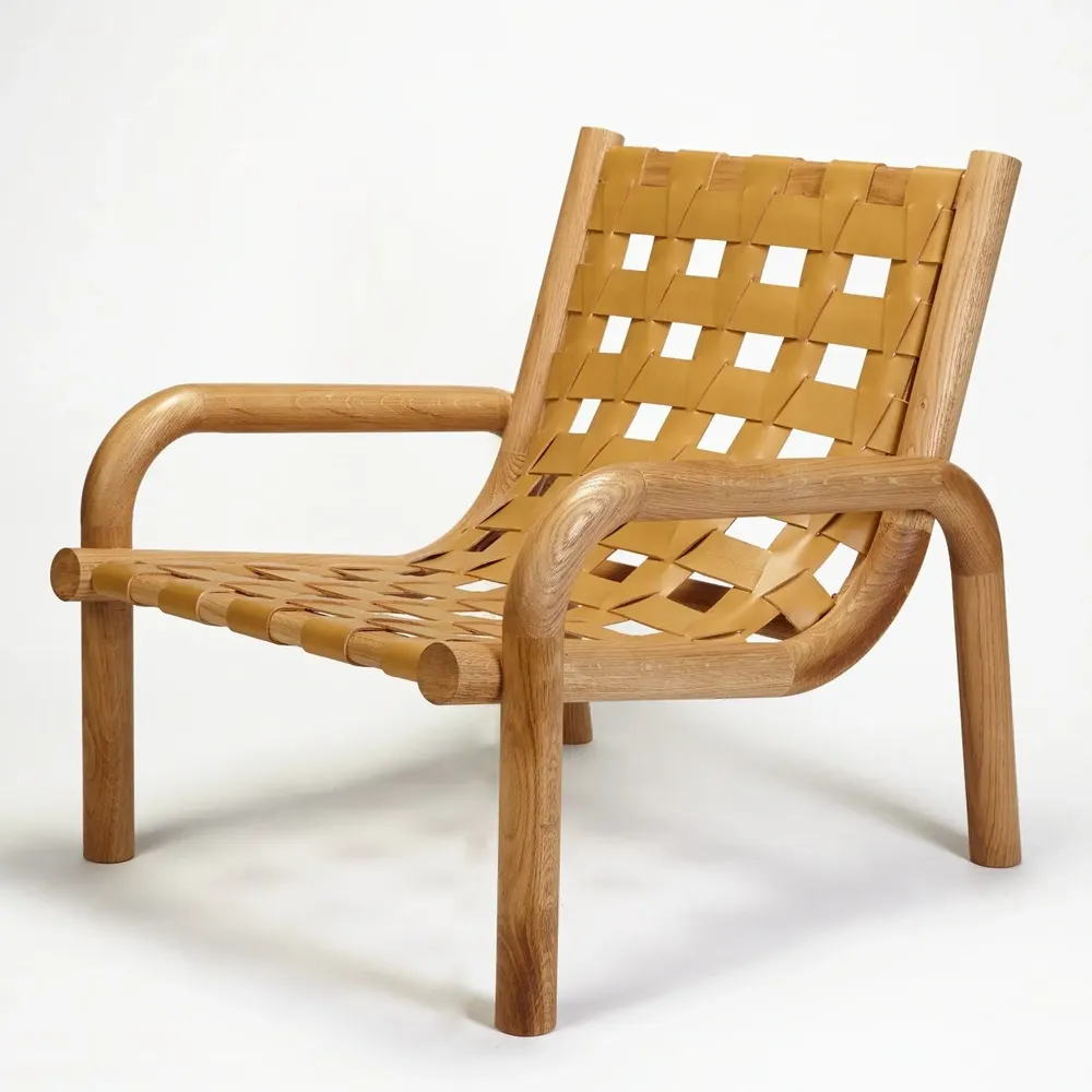 Fauteuils pour collectivités - Fauteuil Lounge Ginga assise en cuir Miel, pieds en chêne naturel - DUISTT