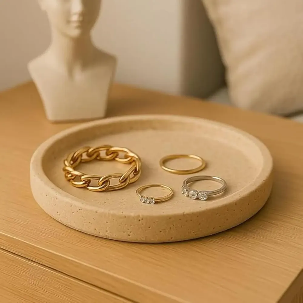 Decorative objects - Round Decorative Tray in Natural Travertine – Made in Italy - KALU CREATIONS