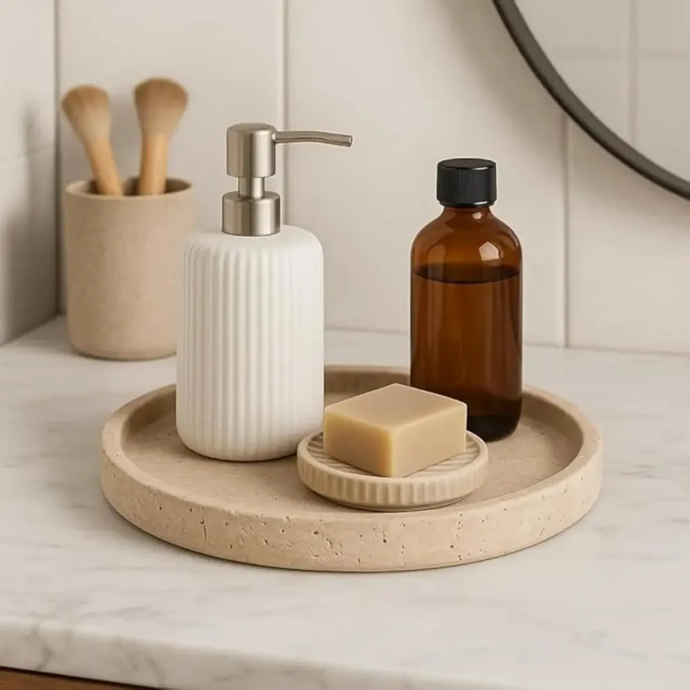 Decorative objects - Round Decorative Tray in Natural Travertine – Made in Italy - KALU CREATIONS