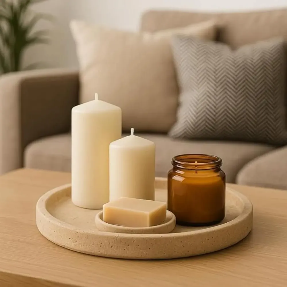 Decorative objects - Round Decorative Tray in Natural Travertine – Made in Italy - KALU CREATIONS