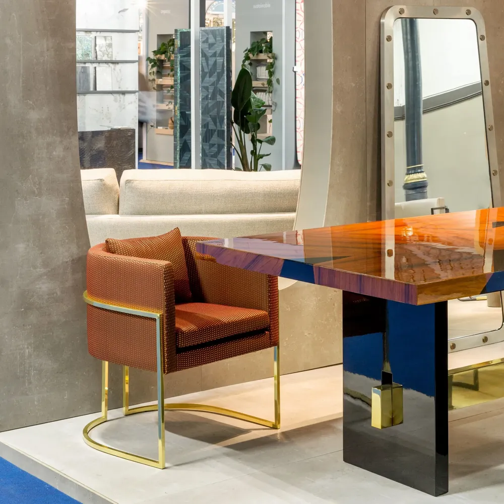 Tables Salle à Manger - Table à manger rectangulaire GEOMETRY 210x110cm plateau en marqueterie - DUISTT
