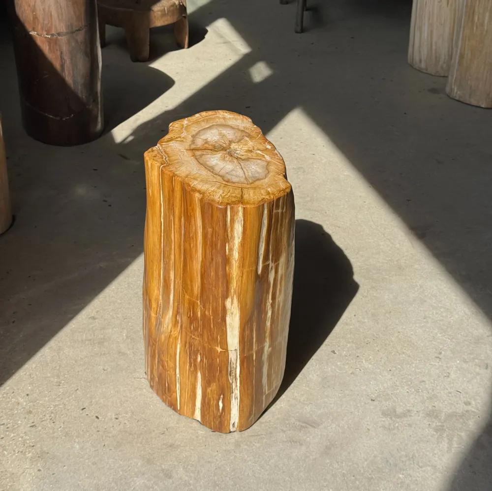 Tabourets - Table d'appoint en bois pétrifié orange doré et blanche ovale H46 D38 - OFFICE OBJETS