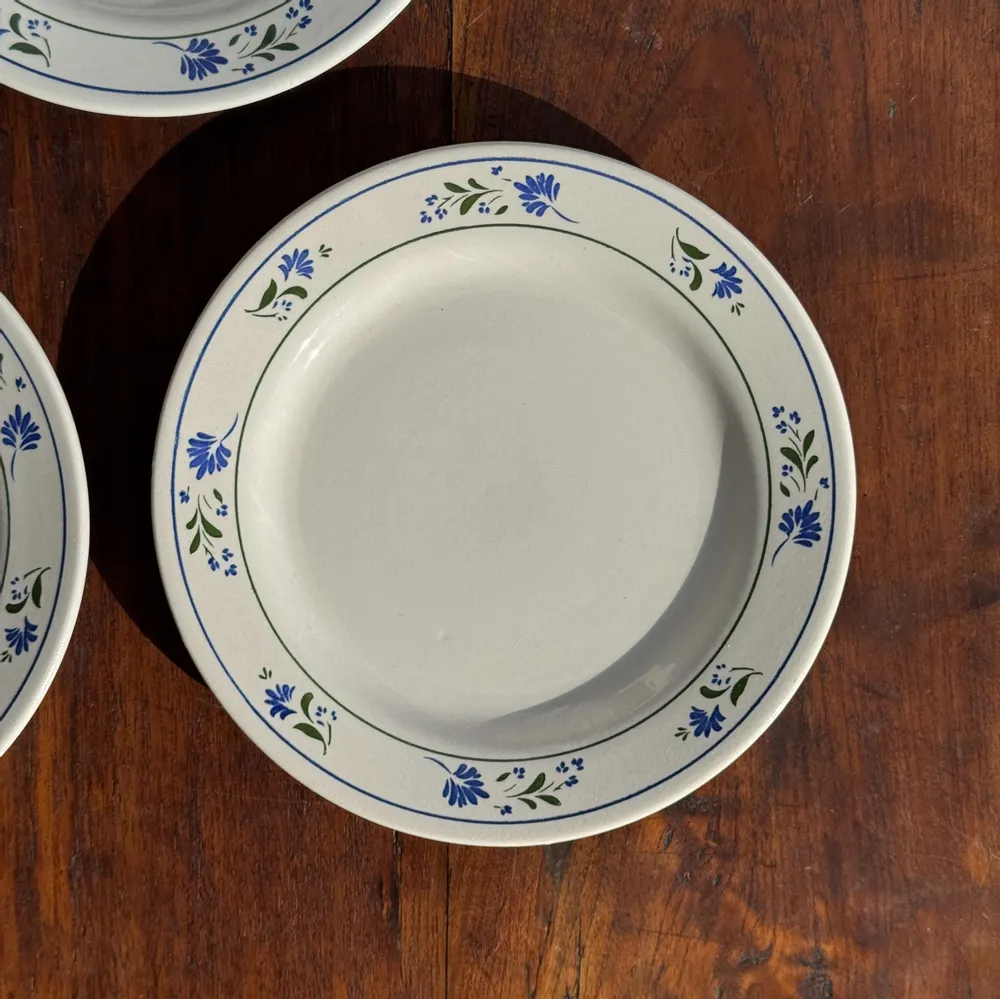Everyday plates - Set of 3 small dessert plates with blue flower border Pas de Mar - OFFICE OBJETS
