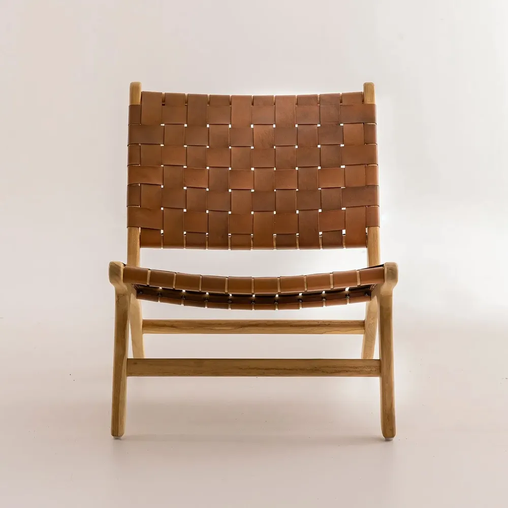Armchairs - Relax brown armchair in solid teak and leather - DESIGN TRIP