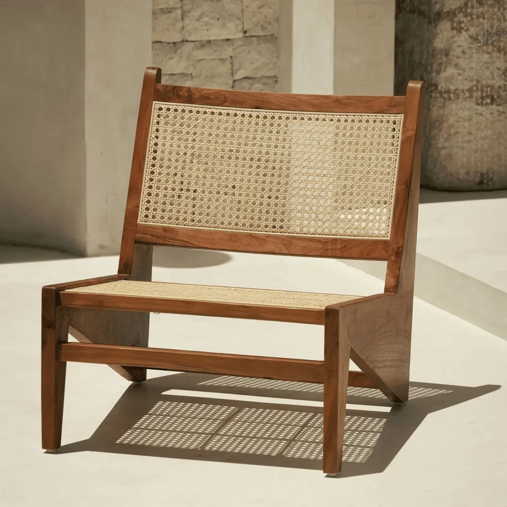 Armchairs - Lazy armchair in teak and natural cane - DESIGN TRIP