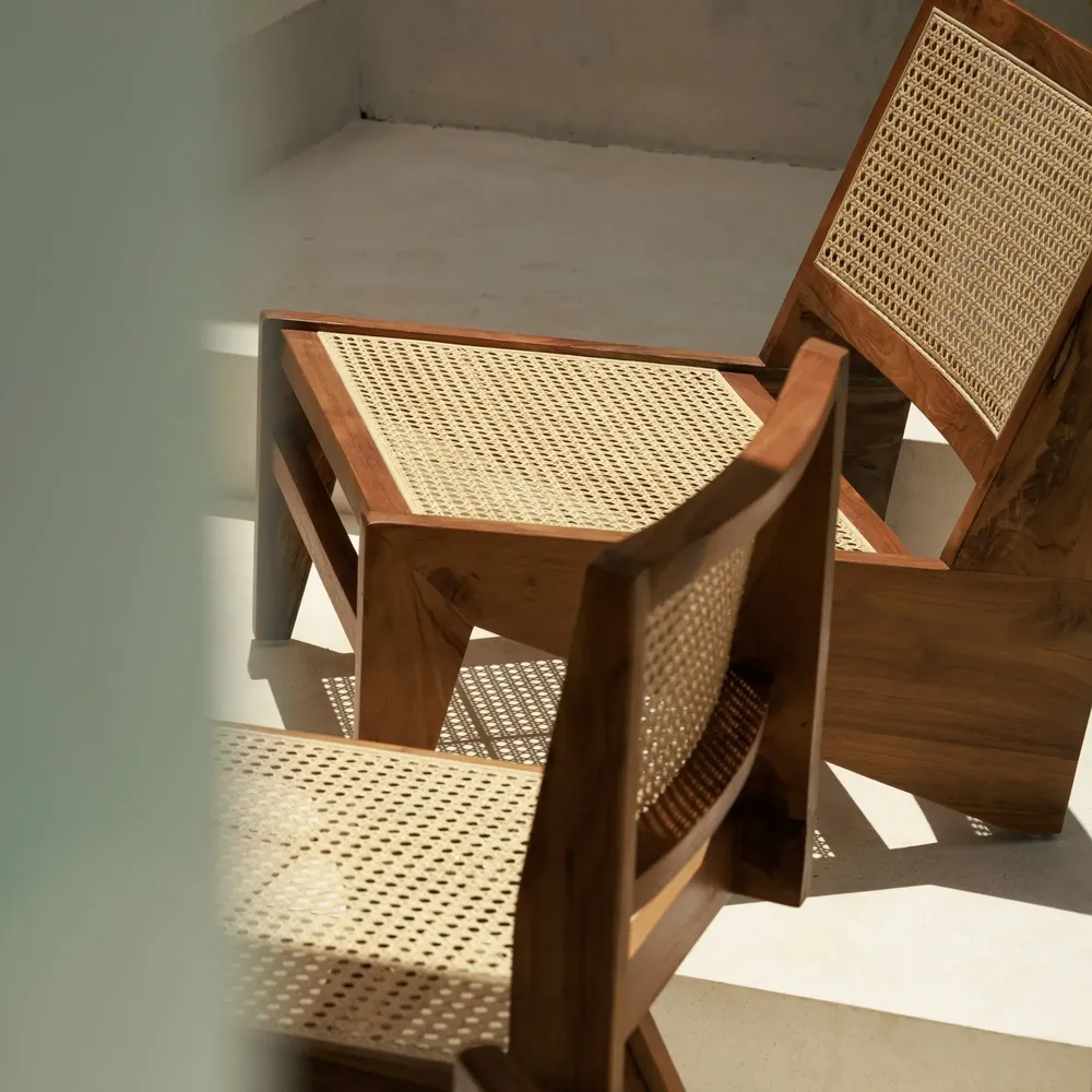 Armchairs - Lazy armchair in teak and natural cane - DESIGN TRIP