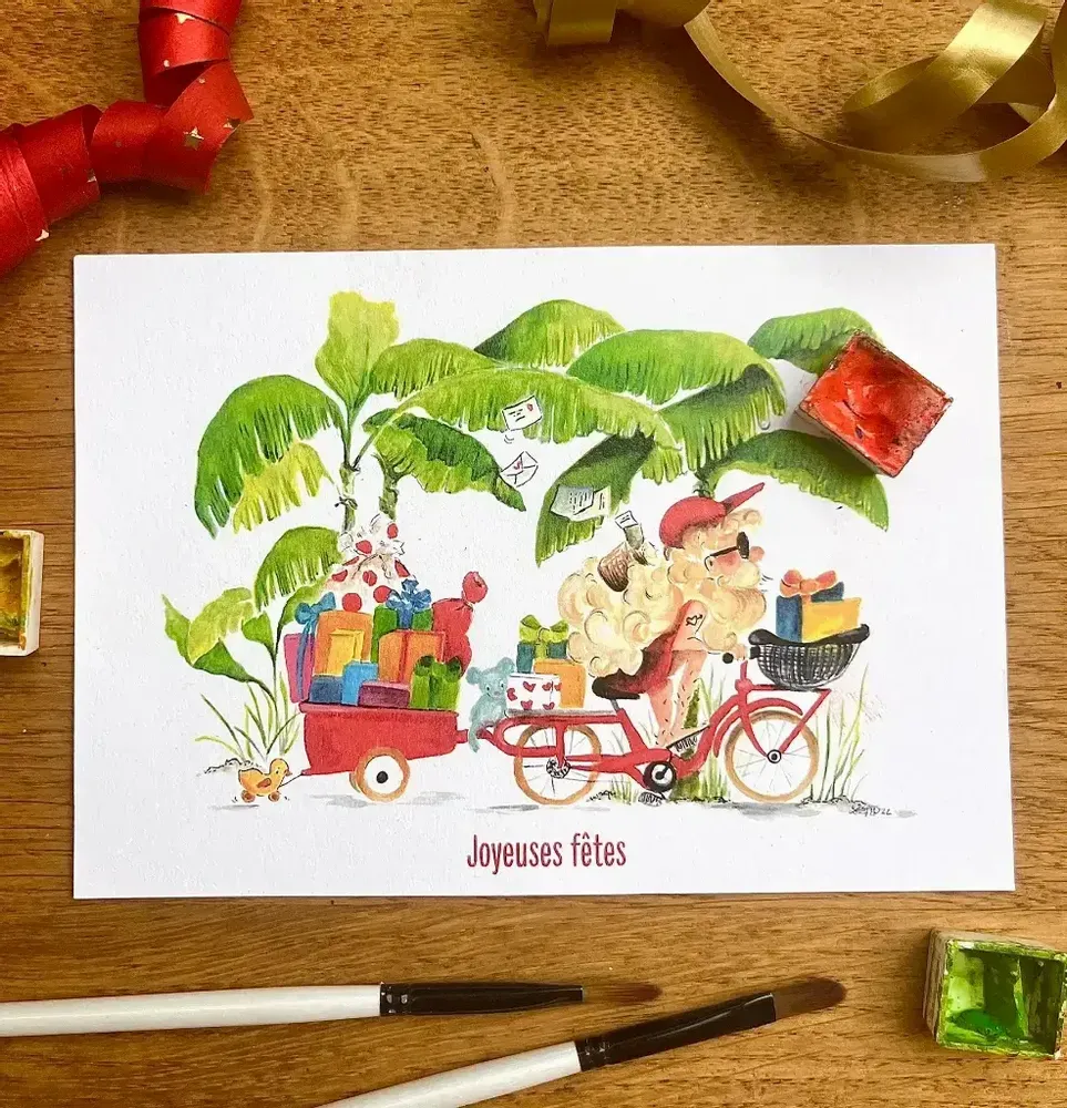 Carterie - Carte Postale Noël - Père Noël À Vélo - POP ET SES FRÈRES