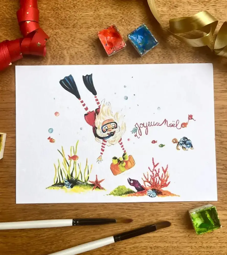 Card shop - Xmas postcard - Père Noël Lagon - POP ET SES FRÈRES