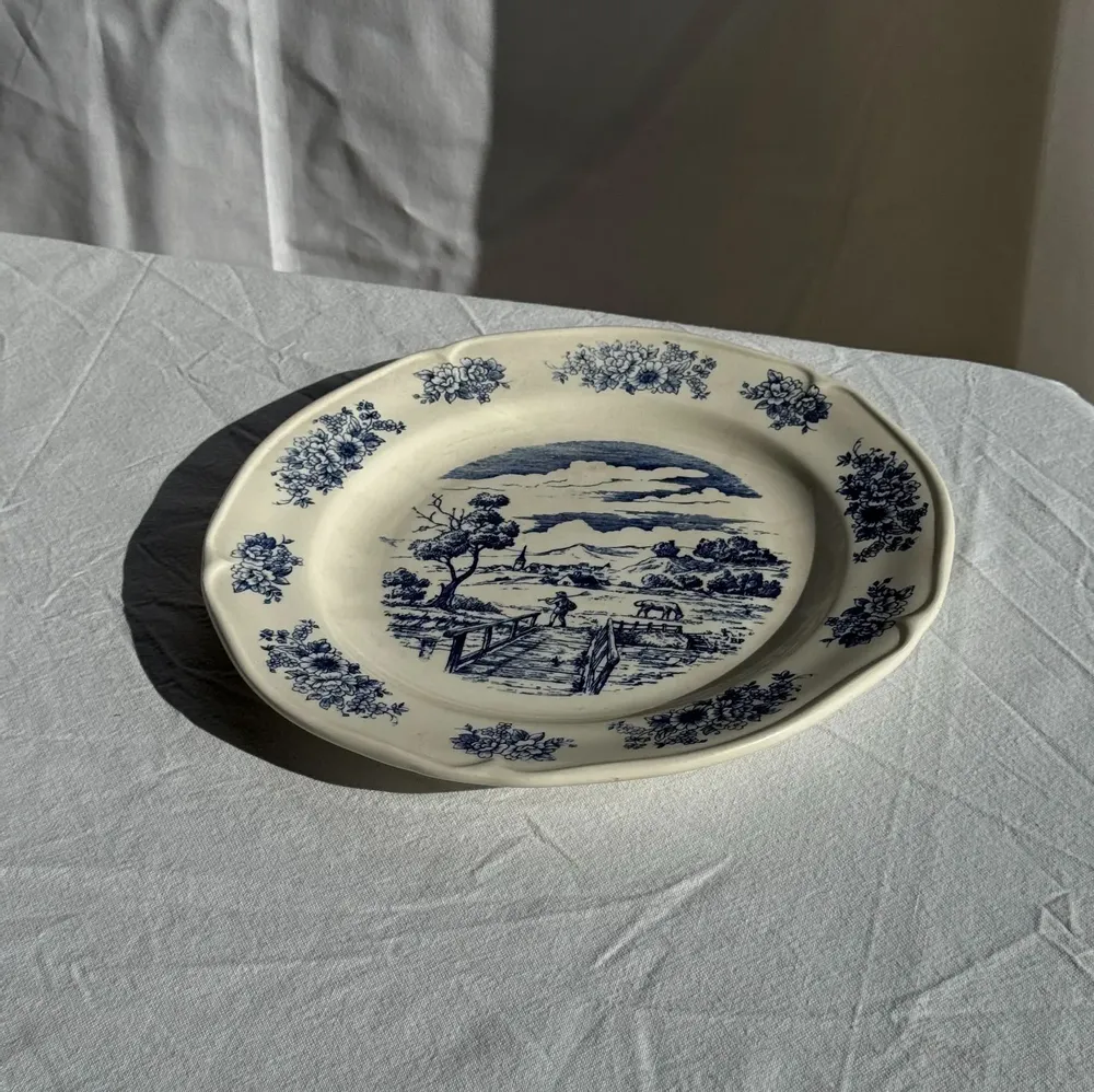 Formal plates - Antique earthenware plate decorated with a blue landscape D24.5 - OFFICE OBJETS